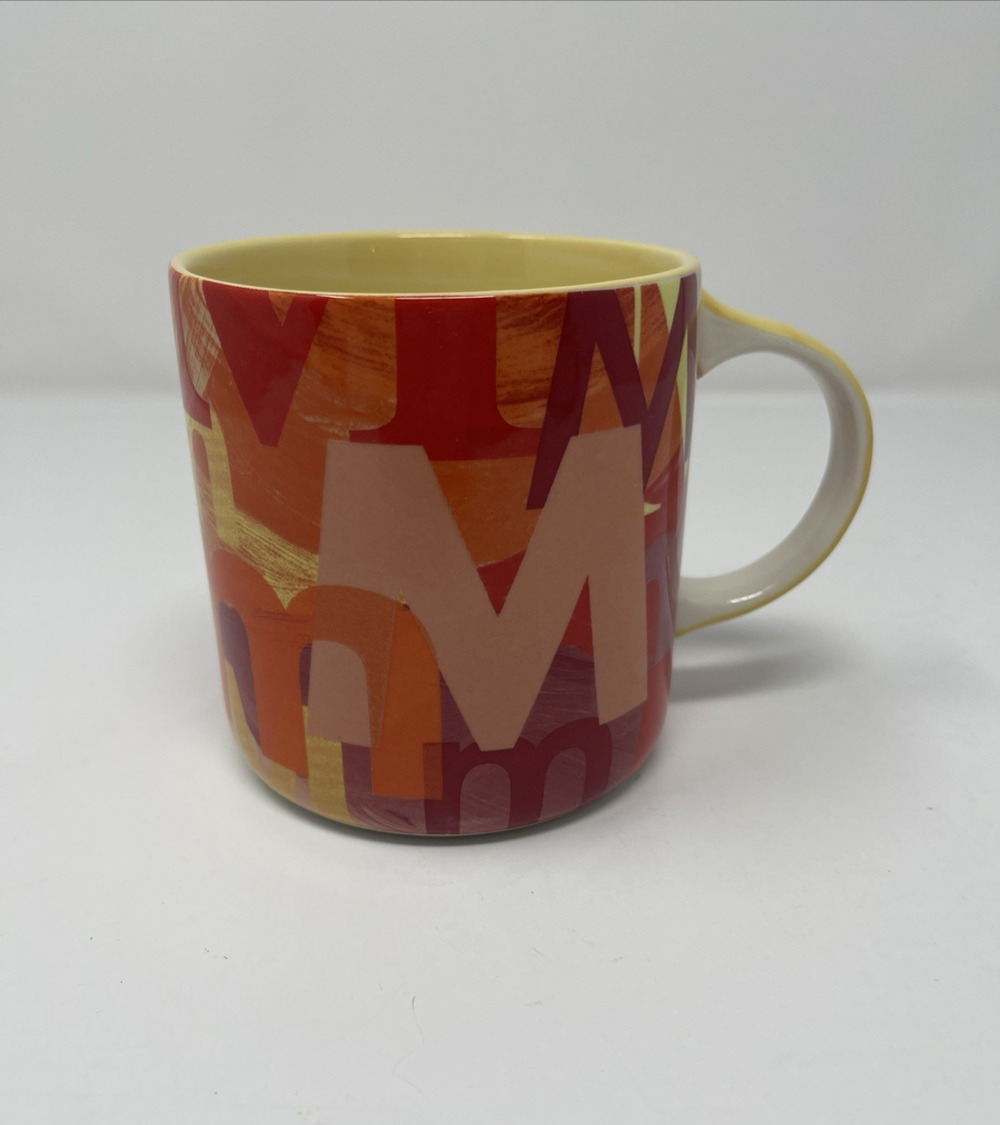Anthropologie Initial M Mug Monogram Orange Yellow Abstract Cup New